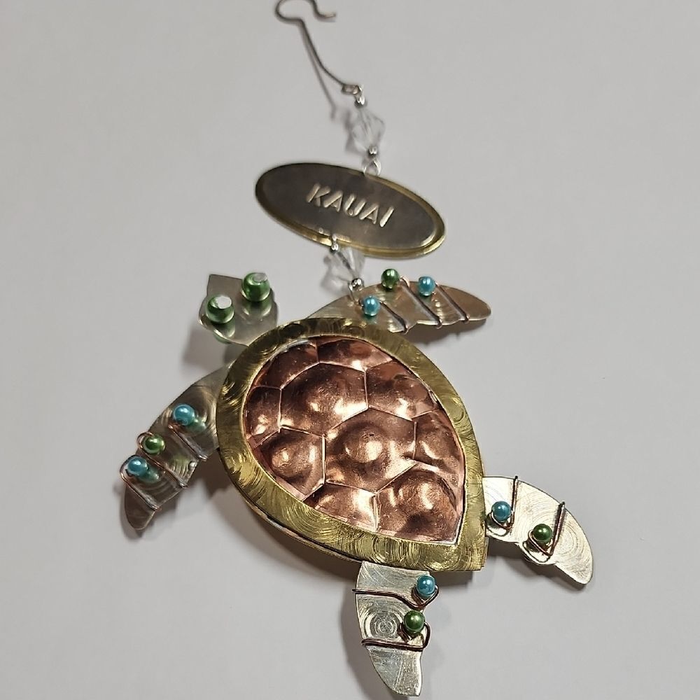 Kauai Turtle Ornament with Copper and Silver And Gold Accents